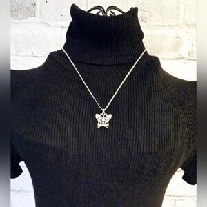 Silver-Tone Filigree Butterfly Pendant Necklace w/ Sparkling Rhinestones